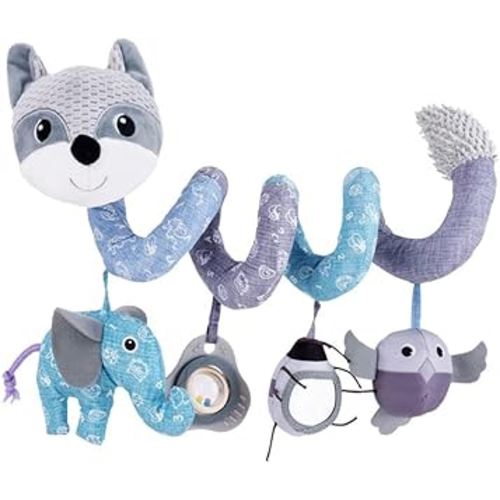 Jollybaby Crib Stroller Car Seat Toys for Baby 0-3-6-9-12 Months, Tummy Time Hanging Sensory Toys for Newborn with Music Box and Teether, Spiral Carseat Toy for Infant Boys Girls Gifts (12-Grey Fox)