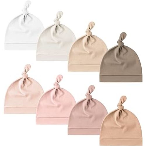 Konssy 8 Pack Baby Newborn Hats Set Knot Beanie Hats Soft for Infant Baby Girls Boys Caps 0-6 Months