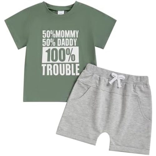 Fernvia Toddler Kids Baby Boy Summer Clothes Sets 1T 2T 3T 4T 5T Letter Print Short Sleeve Tops Elastic Shorts Outfits