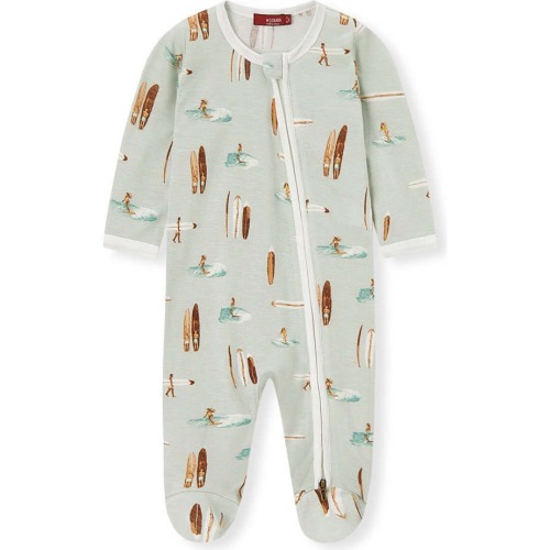 Vintage Surf Bamboo Zipper Footed Romper