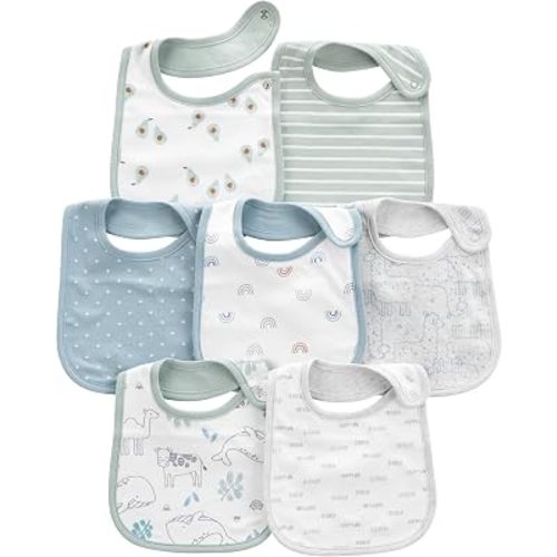 Simple Joys by Carter's Baby 7-Pack Teething Bibs, Avocados/Animal Print/Rainbow, One Size