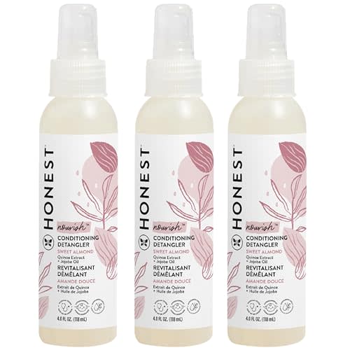 The Honest Company Conditioning Hair Detangler 3-Pack | Leave-in Conditioner + Fortifying Spray | Tear-free, Cruelty-Free, Hypoallergenic | Almond Nourishing, 4 fl oz each (pack of 3)