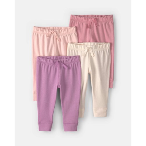 Baby Girl 4-Pack Pull-On Cotton Pants - Pink/Purple