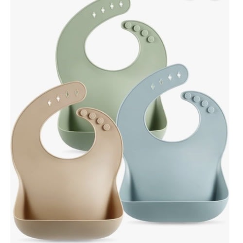 PandaEar Set of 3 Silicone Baby Bibs Waterproof, Soft, Unisex, 10-72 Months (Brown/Blue/Green)