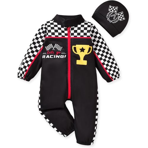 0-24 Months Baby Boy Romper Race Car Outfit Infant Long Sleeves Zipper Jumpsuit