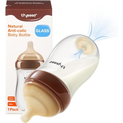Natural Anti-Colic Baby Bottles That Mimic Breastfeeding Newborn Breast Like Nursing Bottle (0+ Months), 8 Ounce,1 Pack