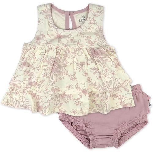 2-Piece Flutter Tee, Dress with Ruffle Diaper Cover 100% Organic Cotton for Infant Baby and Toddler Girls