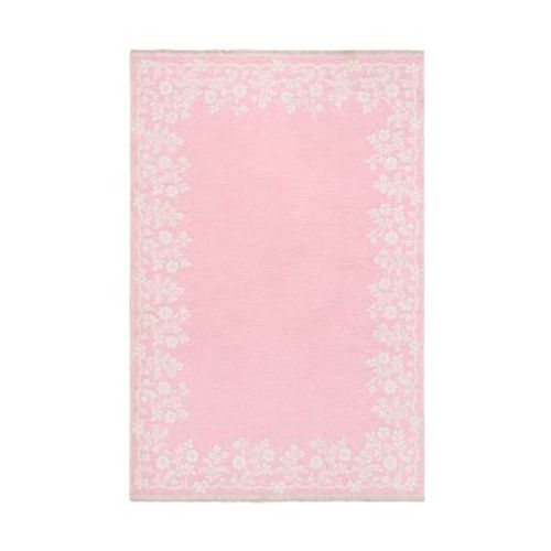 LoveShackFancy Floral Border Washable Reversible Rug , 5x8 , Pink Multi
