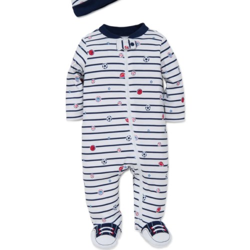 Sports Star 2-Way-Zip Footed One-Piece and Hat