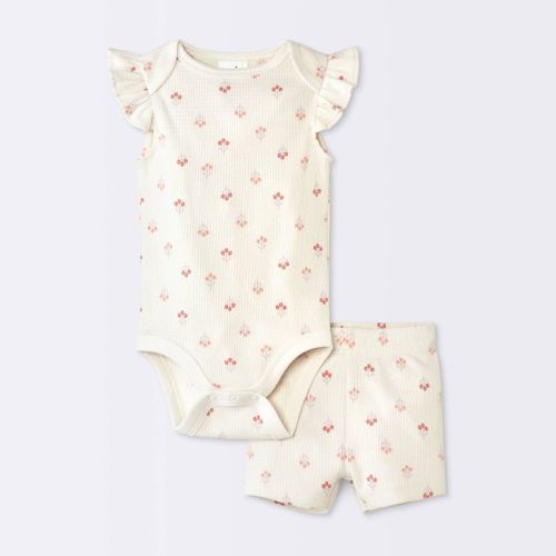 Baby Girls' 2pc Floral Bodysuit and Shorts Set - Cloud Island™ Cream 6-9M