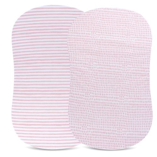 Ely's & Co. Baby Fitted Waterproof Bassinet Sheet Set 100% Combed Jersey Cotton Mauve Pink Stripes & Splash 2 Pack