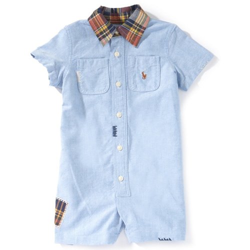Ralph Lauren Baby Boys Short-Sleeve Madras-Collar Oxford Shortall