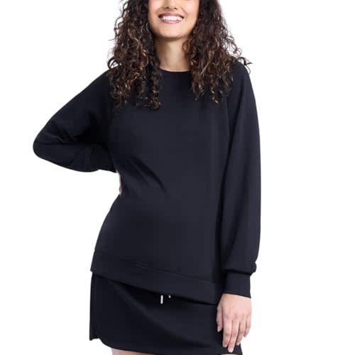 Motherhood Maternity Women's Crew Neck Long Sleeve Pullover Casual Pregnancy Sweatshirt With Side Slits