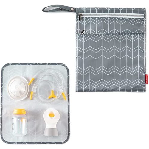 Wet Dry Bag for Breast Pump Parts Storage, Waterproof Pump Parts Bag with Place Mat for Moms Pumping at Work-Straps