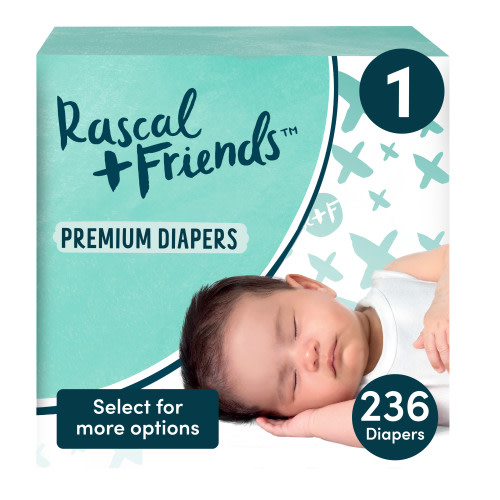 Rascal + Friends Premium Diapers Size 1, 236 Count (Select for More Options)