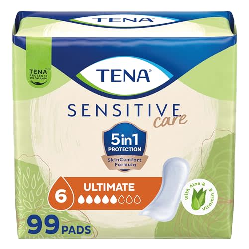 TENA Incontinence Pads, Bladder Control & Postpartum for Women, Ultimate Absorbency, Aloe and Vitamin E, Sensitive Care - 99 Count