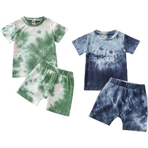 Toddler Baby Boy Summer Outfits Clothes Tie Dye Shirt and Short Set for Boys 4-Piece