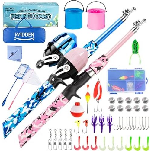 WIDDEN Kids Fishing Pole with Reel Beginner Kit for Boys Girls Ages 3-12