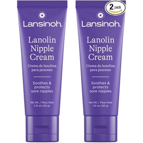 Lansinoh Lanolin Nipple Cream Safe for Breastfeeding Baby, 100% Natural Nipple Butter, Breastfeeding Essentials for Postpartum Moms, 1.41 Ounces (2 Pack)