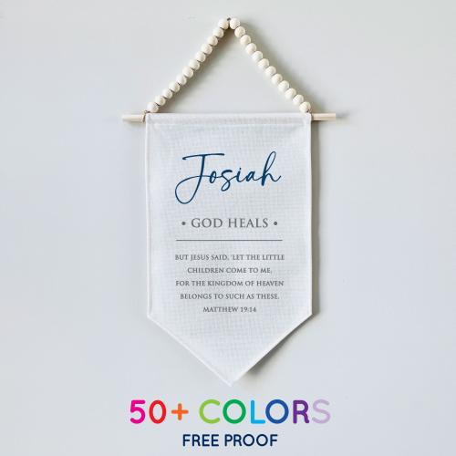 Custom Baby Name Meaning Hanging Sign Pennant Flag - Children's Room Decor - Kids Playroom or Nursery Banner - Custom Baby Gift Wall Art