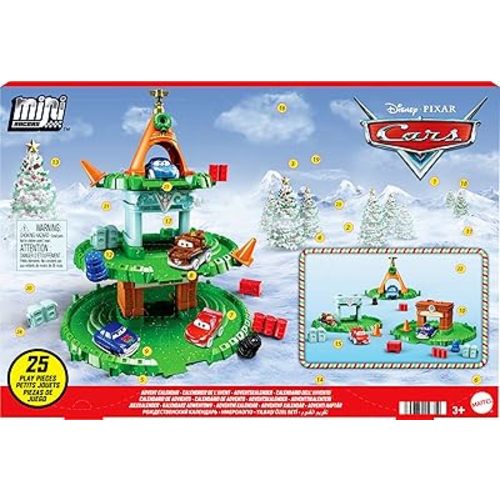 Mattel Disney Pixar Cars Mini Racers Advent Calendar, 25 Surprises Include 4 Mini Toy Cars & Reconfigurable Playset