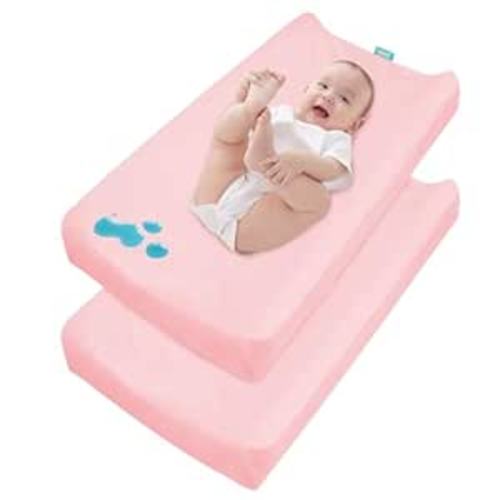 Changing Pad Cover Waterproof, 2 Pack Diaper Change Table Sheets for Baby Boys Girls, Fitted Cradle Sheets for 32"x16" Contoured Pad, Breathable & Ultra Soft, Pink