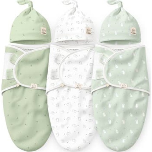 3-Pack Soothe Swaddle Wraps with Knot Hats, Medium