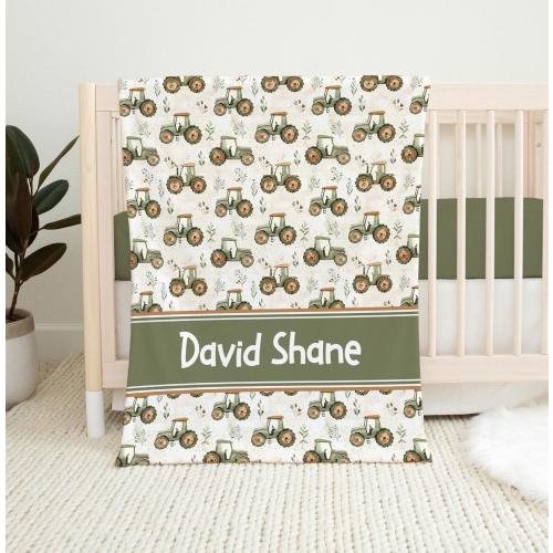 TRACTOR BABY BLANKET, Personalized Farm Blanket, Toddler Boy Green Tractor Blanket, Custom Boy Bed Throw Personalized Tractor Baby Boy Gift