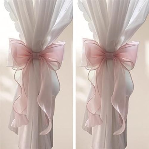 Paquete de 2 alzapaños de cortina con lazo sedoso francés, elegante cinta de encaje para cortinas, accesorios de cuerda decorativa, decoración del hogar (rosa, 2)