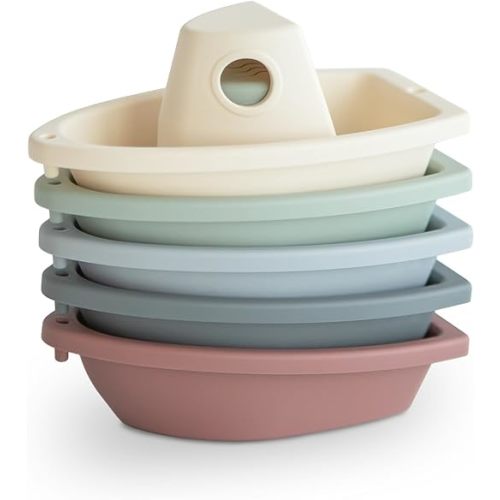 mushie Stackable Bath Boats Toy (Original) | Floating Bathtub Toys for Baby & Toddler, Set of 5 | Made in Denmark