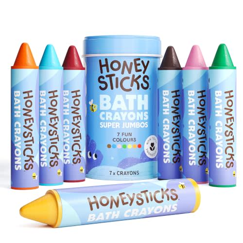 Honeysticks Super Jumbo Bath Crayons Non Toxic (7 Pack) for Toddlers 1-3 and Kids 4-8, Natural Beeswax Crayons, Food-Grade Colors, Fragrance Free, Non Irritating, Bath Toys for Bathtub, Shower, Gift
