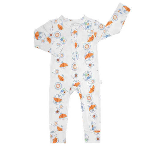 Paris Croissant Baby Bamboo Pajamas - Zippered Romper | Basically Soho