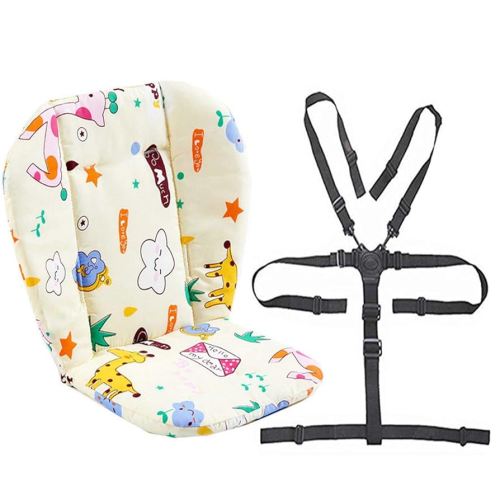 Twoworld Baby High Chair Seat Cushion Liner Mat Pad Cover and High Chair Straps (5 Point Harness) 1 Suit (Giraffe)