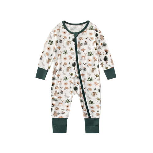 Baby Girl Jumpsuit Long Sleeve Zip up Round Neck Cute Print Soft Breathable Jumpsuit Toddler Clothes Green 66