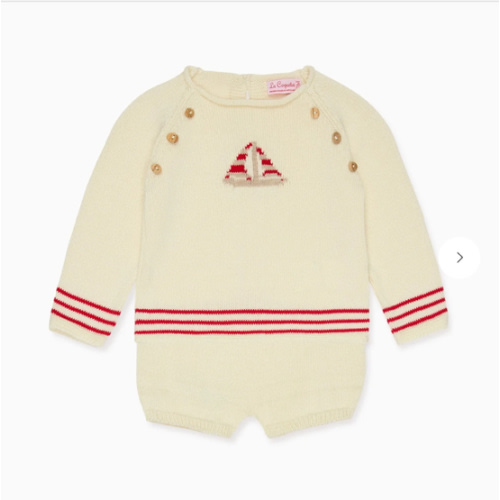 Red Stripe Ancla Cotton Baby Knitted Set | La Coqueta UK – La Coqueta Kids