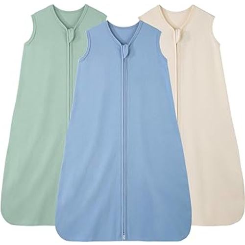 FIEMOL Baby Sleep Sack 6-12 Months, 100% Cotton Sleeping Sack for Newborn and Infant, 3 Pack Baby Wearable Blanket, 0.5 Tog Lightweight Double Zipper Sleep Bag Apricot