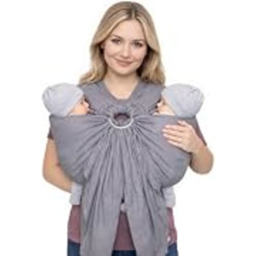 Grey Tandem Ring Sling for Twins – Linen & Cotton Blend Baby Carrier | Twin Baby Sling for Hip Carry | Soft, Adjustable & Breathable Ring Sling for Newborns to Toddlers up to 60 lbs