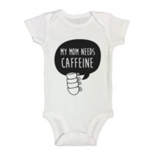 Funny Onesies Bodysuit For Kids “My Mom Needs Caffeine II” Funny Threadz Kids 0-3 Months, White
