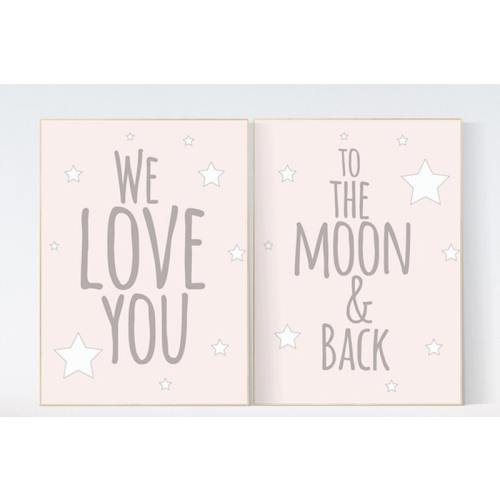 We love you to the moon and back, nursery decor, nursery wall art, pale pink nursery prints, nursery decor girl, baby girl nursery art
