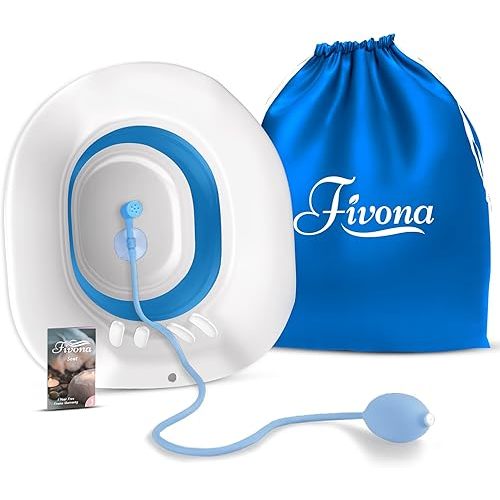 Fivona Sitz Bath for Toilet Seat with Massage Hand Flusher and Storage Bag; Postpartum Care and Hemorrhoid Treatment; BPA Free V Steam Kit; Perfect for Perineal Soak and Portable Bidet