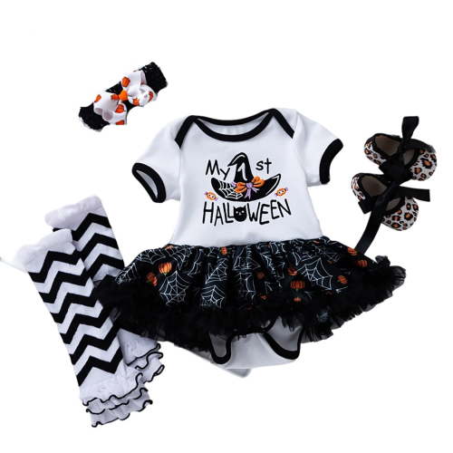 CONFREE Baby Girl Halloween Outfit Short Sleeve Cute Pumpkin Print Bodysuit Shoes With Hairband Hallowmas Performance Outfit Set Fall Clothing Set