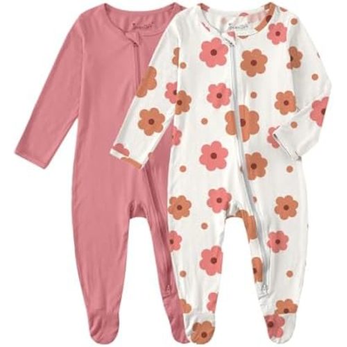 Jimonda Unisex Baby Boy Girl Footed Sleeper Rayon From Bamboo Pajamas Long Sleeve Romper with 2-Way Zipper for Infant