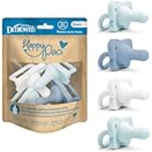 Dr. Brown's HappyPaci Baby Pacifier, Blue, Light-Blue, White, 0-6m, 4-Pack | Pack of 4 Pacifiers, 100% Silicone, Contoured One-Piece Design, BPA-Free
