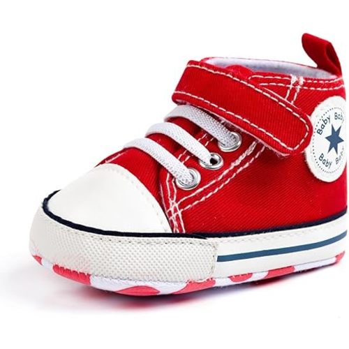 Unisex Baby Girls Boys Canvas High-top Shoes, Newborn Infant Anti-Slip Soft Sole Frist Walking Breathable Sneakers