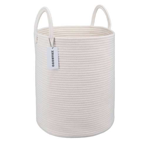XUANGUO Cotton Rope Laundry Basket Hamper for Girls Kids Baby Nursery Hamper Bin Woven Storage Basket for Living Room Girls room Boho Tall Rope Baskets for Blanket Toys Large light pink