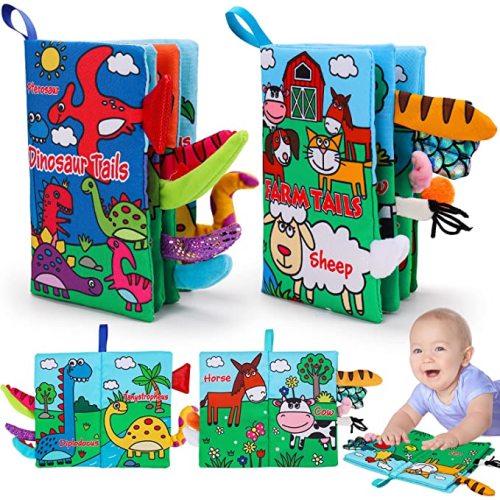 2 PCS High Contrast Crinkle Baby Books 0-6 Months Interactive Sensory Baby Toys 9-12 Month Montessori Activities Touch Feel Infant Book 0-3-6 Month Car Seat Travel Essentials Newborn Development Gift