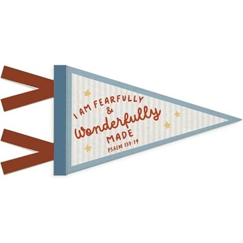 Christian Nursery Decor Felt Banner, Bible Verse Wall Hanging Decor for Boys Nursery Kids Room Playroom, I Am Fearfully and Wonderfully Made Psalm 139:14 Felt Pennant Flag