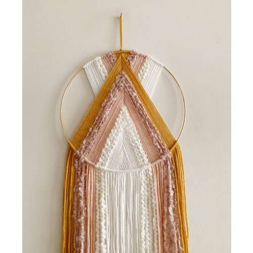 Mustard Pink and White Yarn Hoop Wall Hanging / Modern Boho Decor / Macrame Wall Hanging / Nursery Decor