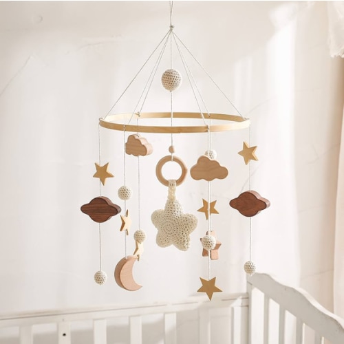 let's make Baby Crib Mobile for Boys Girls| Boho Nursery Mobile| Gender Neutral Hand-Crocheted Mobile| Ceiling Mobile - Stars, Clouds, Moon