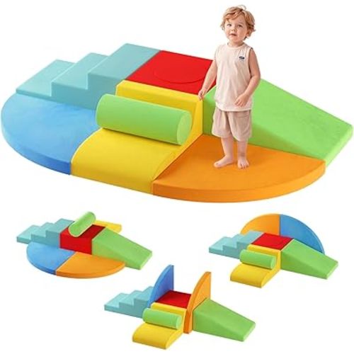 Urban Deco Large 8-Piece Foam Climbing Blocks for Toddlers, Baby Climbing Blocks, Soft Play Climbing Toys with Non-Slip Bottom, Indoor Play Gym and Activity Play Set for Climbing & Crawling